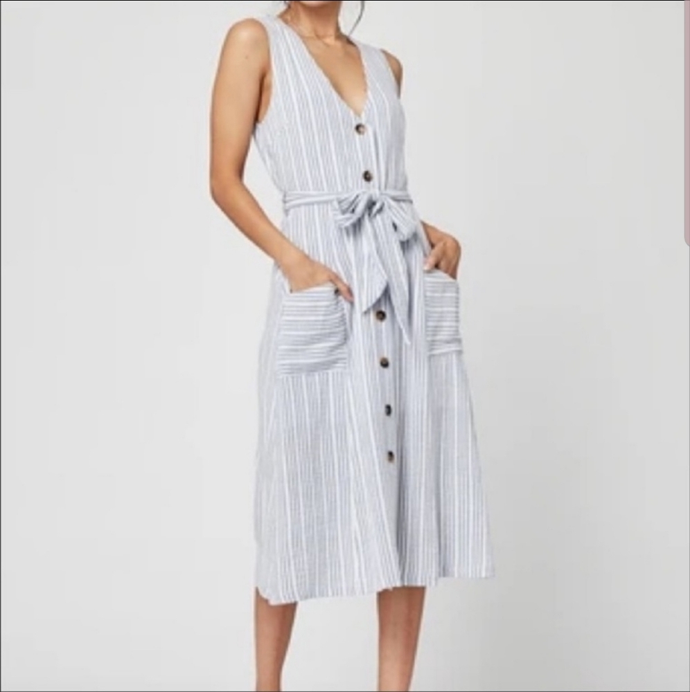 Lost + Wander Blue and White Striped Midi Dress